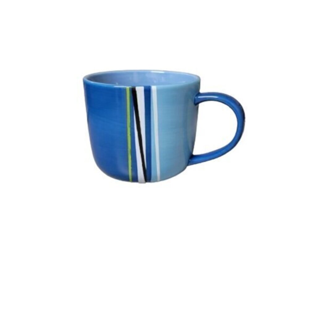 2008 Starbucks Coffee Mug Blue with Stripes 16oz